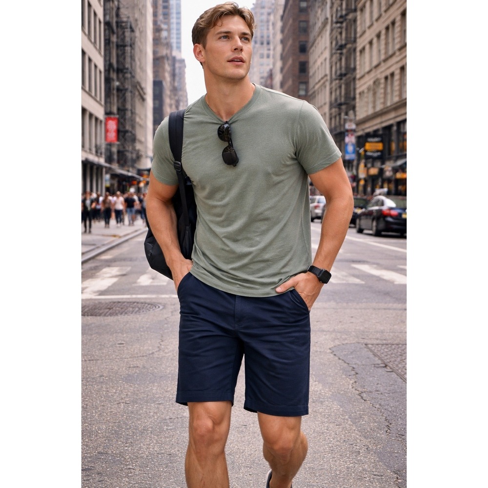 Hollister Epic Flex Flat Front Shorts Mens 29 Navy Blue Chino 9 Inch Inseam